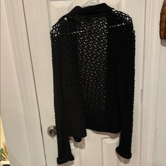 Elegant Black Open-Knit Women's Cardigan - Picture 3 of 3